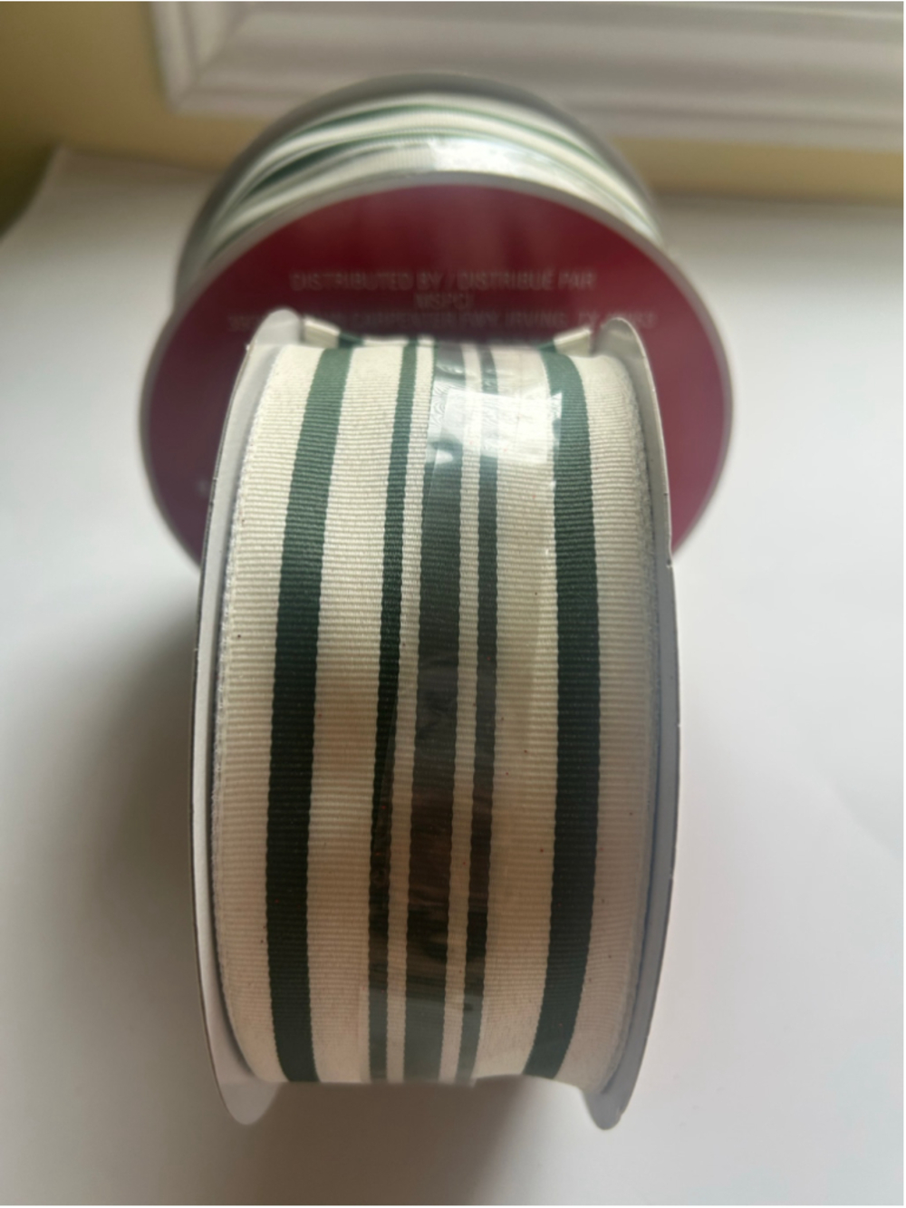 2 Celebrate It Wired Jumbo Ribbon Cream/ Green Striped